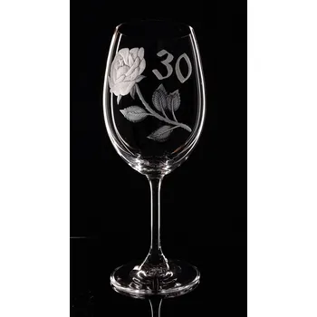 Sklenice Sklenka k 30 narozeninám s růží - ručně ryté (broušené), dárková krabička