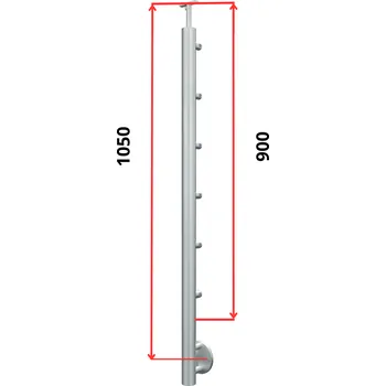 Zábradlí Hahn Steel Konfigurátor - nerezový sloupek O42,4mm - 6 x výplň O12mm - vnitřní, AISI 304 - brus, boční kotvení Typ držáku madla: Model 0718.242 - kulaté madlo ⌀42,4mm, Výška sloupku - nad podlahou: 900mm, Parametry sloupku pod úrovní podlahy: 50*150mm