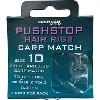Rybářský háček Drennan návazce Pushstop H'Rig Carp Match Barbless vel.8 / 6lb