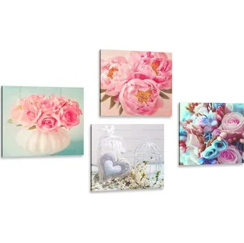 Obraz Dovido Set obrazů vintage vojtěška s květinami