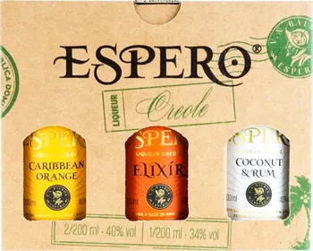 Rum Ron Espero Carribean Orange + Elixír + Coconut & Rum 38 % 3x 0,2 l