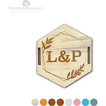 Svatební dekorace WoodenPuzzle.cz Dřevěná svatební pečeť s vlastními iniciály - Šestiúhelník