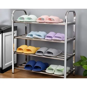 regál Regál kovový čtyřpolicový chrom - Úložný regál na boty 4 police