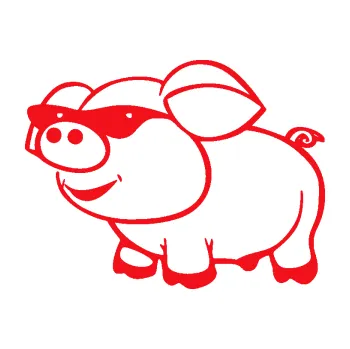 Samolepící dekorace SAMOLEPKA Prase 006 levá frajer v brýlích (10 - červená) NA AUTO, NÁLEPKA, FÓLIE, POLEP, TUNING, VLASTNÍ TEXT, TISK, AUTOSAMOLEPKY.cz, POLEPY, OBRÁZEK, LOGO, SAMOLEPKY