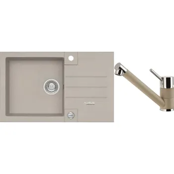 Granitový dřez Alveus Set Rock 130 Granitový dřez s odkapem 80x480 mm + baterie Cleo 02, pebble SETA20053