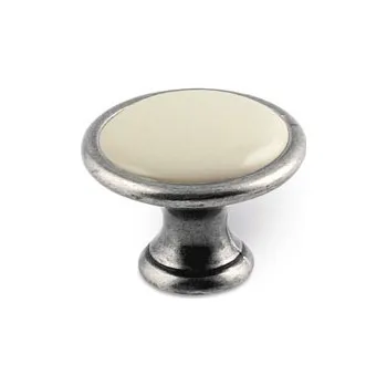 Nábytkové kování Retro nábytková úchytka TEREZA, kov / porcelán, starostříbrná, průměr 29 mm 1700-29 ZN29 PF21