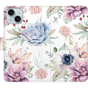 Pouzdro na mobilní telefon Flipové pouzdro iSaprio - Succulents Pattern - iPhone 15