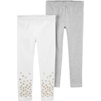 LEGINY CARTER'S 2 KS, S PROUŽKY A SRDÍČKY, BÍLÉ, ŠEDÉ Velikost: 9M