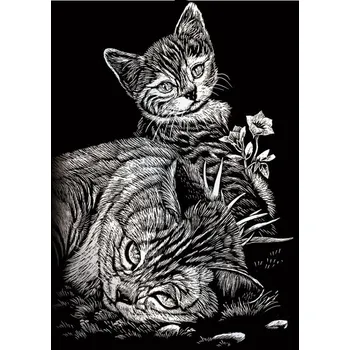 Výtvarná sada Royal Langnickel Seškrabovací obrázek- mini- Stříbrný- Kočička a kotě