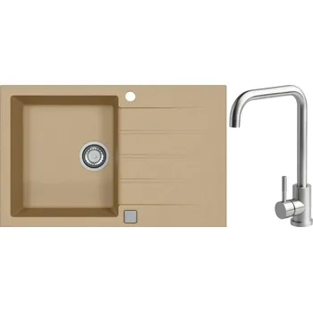Granitový dřez Alveus Set Cadit 20 Granitový dřez s odkapem 790x500 mm + baterie Angel, béžová, SETA20020