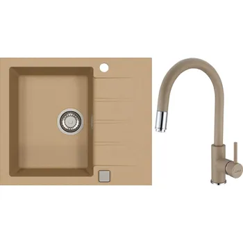 Granitový dřez Alveus Set Cadit 10 Granitový dřez s odkapem 590x500 mm + baterie Delos 55, béžová, SETA22198