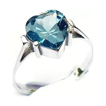 Prsten Stříbrný prsten srdce akvamarin - T1081 (Stříbrný prsten s akvamarinem)