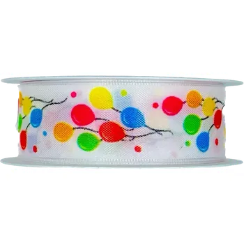 Stuha Stuha taftová LITTLE BALOONS 25mm x 2m (12,50Kč/m) (Stuha taftová bílá, jednostranný potisk, s vetkaným vlascem v lemu)