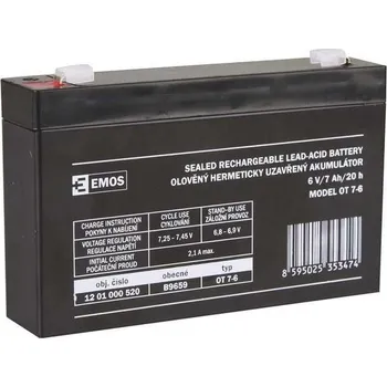 Záložní baterie Olověný bezúdržbový akumulátor EMOS SLA 6V 7Ah F1 B9659