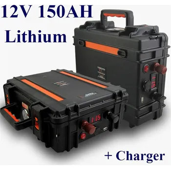 Nabíječka baterií Vysoce výkonný přenosný lithiový akumulátor 12V 150AH + nabíječka ABS pro 1200W střídač solární osvětlení hernie lampa Outdoor camping