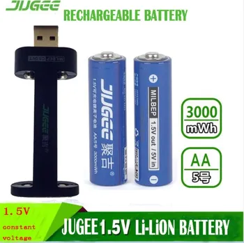Článková baterie 2ks jugee 1,5v 3000mWh AA dobíjecí Li-polymer Li-ion polymerní lithiová baterie +1 Nabíječka