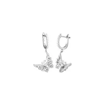 Náušnice Náušnice stříbrné visací rhodiované Motýl se zirkony