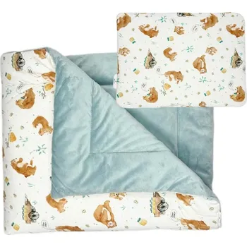 Dětská deka Mimilove Set přikrývky nejen pro miminka s polštářkem Velvet Méďa