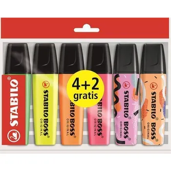 Zvýrazňovač Zvýrazňovač "BOSS original", sada, klasik 4+2, 2-5 mm, STABILO BE15/706-60080