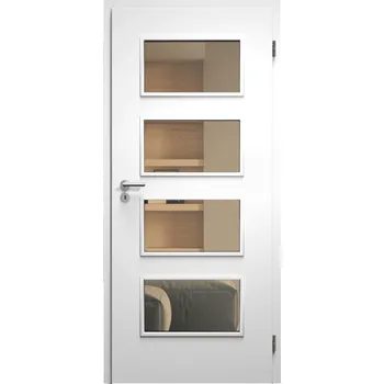 Interiérové dveře SAPELI SWING KOMFORT M49 - CPL LAMINÁT - OTOČNÉ DVEŘE VČ. ZÁRUBNĚ - Bílá hladká Průchozí šířka (cm): 90, Průchozí výška (cm): 197, Typ skla: Planibel bronz