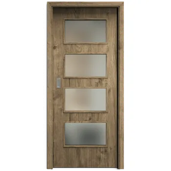 Interiérové dveře SAPELI SWING KOMFORT M49 - CPL LAMINÁT - POSUVNÉ DVEŘE VČ. ZÁRUBNĚ - Dub sherwood Průchozí šířka (cm): 60, Průchozí výška (cm): 197, Typ skla: Satináto bílé