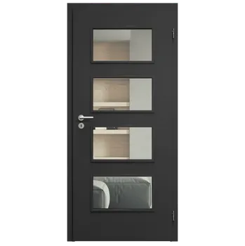 Interiérové dveře SAPELI SWING KOMFORT M49 - CPL LAMINÁT - OTOČNÉ DVEŘE VČ. ZÁRUBNĚ - Černá grafit Průchozí šířka (cm): 60, Průchozí výška (cm): 210, Typ skla: Čiré sklo