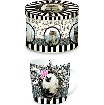 Easy Life Porcelánový hrnek Barocco Cats C v plechové dóze 350 ml