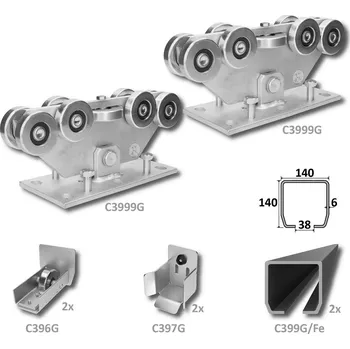 Pohon brány sada pro nesenou bránu C Set Grande 9/Fe - kování pro posuvné brány, C profil Fe 140 x 140 x 6 mm, 12 m, 2 x vozík, 2 x kapsa, 2 x kolo