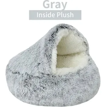 Pelíšek pro psa Měkká plyšová kukaň/pelíšek pro kočičky/pejsky - 2v1 varianta s plyšem uvnitř Barva: Šedá s plyšem uvnitř, Velikost: 50X50 cm