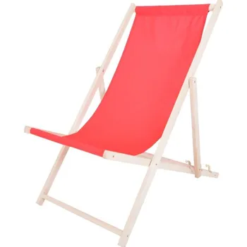 Zahradní lehátko Rozkládací polohovací dřevěné křeslo / lehátko venkovní, látkový sedák, červené