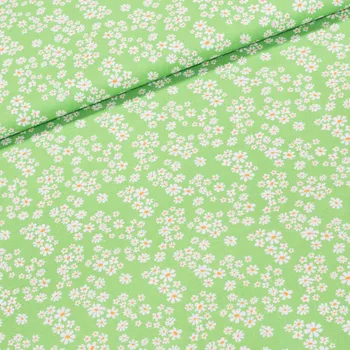 Bavlněné plátno TREND 5 VERDE, bílé kytičky na jarní zelené, š.150cm (látka v metráži)