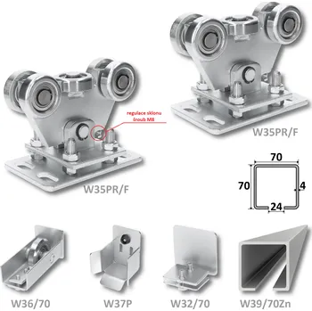 Pohon brány sada pro nesenou bránu W Set 70/Zn - kompletní sada na bránu do 300 kg, C profil 70 x 70 x 4 mm zinkovaný 6 m, stavitelné vozíky