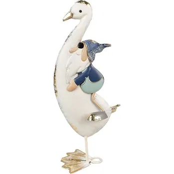 Bytová dekorace Dekorativní kovová socha husa se skřítkem - 15*13*36 cm