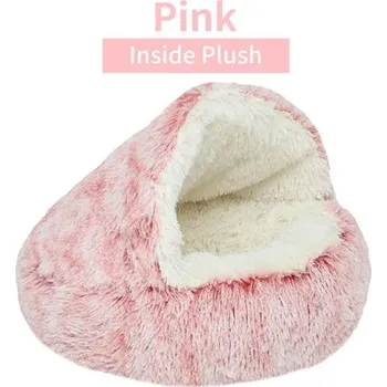 Pelíšek pro psa Měkká plyšová kukaň/pelíšek pro kočičky/pejsky - 2v1 varianta s plyšem uvnitř Barva: Růžová s plyšem uvnitř, Velikost: 50X50 cm