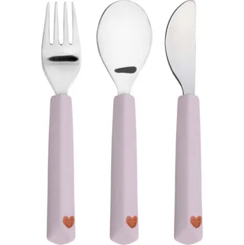 Dětské zboží Lässig BABIES LÄSSIG Cutlery with Silicone Handle 3pcs Happy Rascals 2025 heart lavender