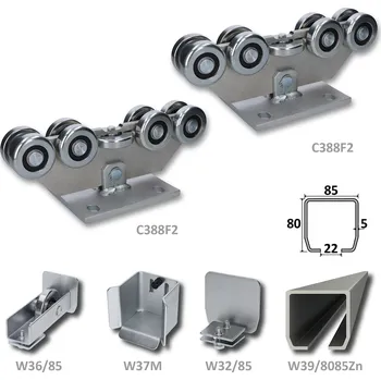Pohon brány sada pro nesenou bránu C Set 85/Zn - INTERMEDIO - sada kování na posuvné samonosné brány C profil zinkovaný 80 x 85 x 5 mm, 6 m, 2 x vozík, kapsa, kolo, uzávěr profilu