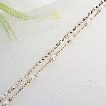 Náramek Náramek na nohu dvojitý zlatý - perličky