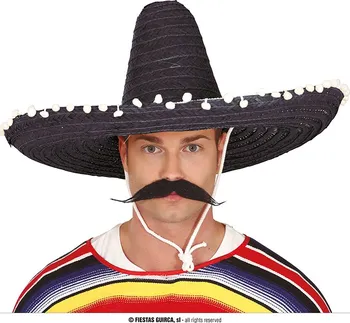 Karnevalový doplněk Fiestas Guirca Mexický klobouk s pompony 60 cm černý