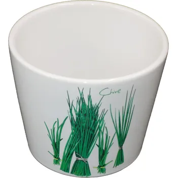 Květináč Květináč keramický, bílý se vzorem pažitky