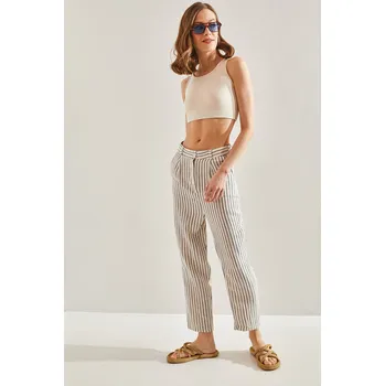 Cizojazyčná kniha Bianco Lucci Women's Striped Front Pop Up Trousers Bianco Lucci krémová 2663321