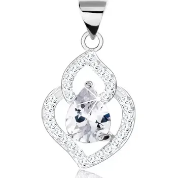 Přívěsek Stříbrný 925 přívěsek, kontura listu, zirkonový lem, čirý zirkon v podobě slzy