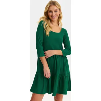 Dámské šaty Top Secret dámské šaty s volánem 3/4 rukáv zelené Velikost: 38