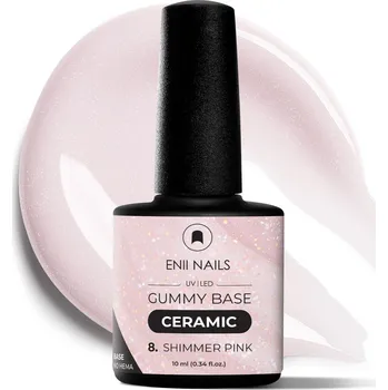 Lak na nehty ENII NAILS Gummy Base Ceramic 8 Shimmer Pink - gumová báze na nehty 10 ml