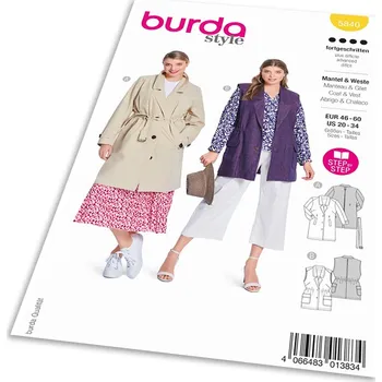 Volný čas Střih Burda 5840 - Balonový kabát, trenčkot, vesta