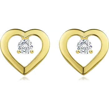 Náušnice Puzetové náušnice ze žlutého zlata 585 - hladké srdce s čirými zirkony