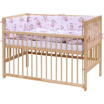 Dětská postýlka SCARLETT dětská postýlka hnědá s kompletní výbavou 120 x 60 cm Fiki růžová