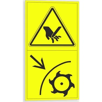 Výstraha - Riziko zranění dlaně nebo prstů Použijte bezpečnostní kryt na nože Samolepka 95 x 175 mm tl. 0.1 mm - Kód: 09295