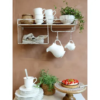 police Bílá antik kovová nástěnná polička s háčky Old Shelf - 58*18*24 cm