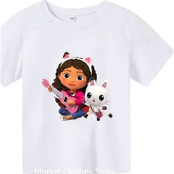 Gabby's Dollhouse Dětské tričko na motivy oblíbeného seriálu "Gabby's Dollhouse" (bílá, černá) Barva: 6, Velikost: 130