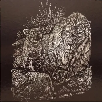 omalovánky EDEN Vyškrabavací obrázek Holographic A5 lev a lvíčata